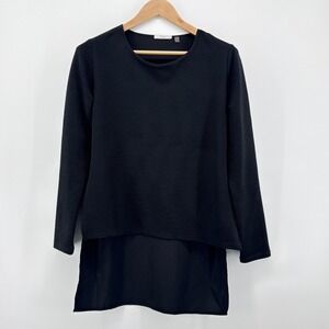 Dex Women Black Textured Long Sleeve Hi-Low Mixed Media Tunic Top Medium